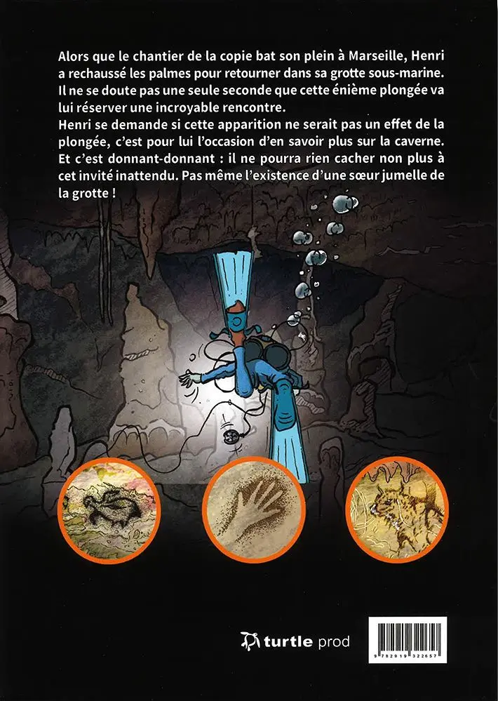 Verso de l'album Raconte-nous la grotte Cosquer Barbu et le petit Cro-Magnon