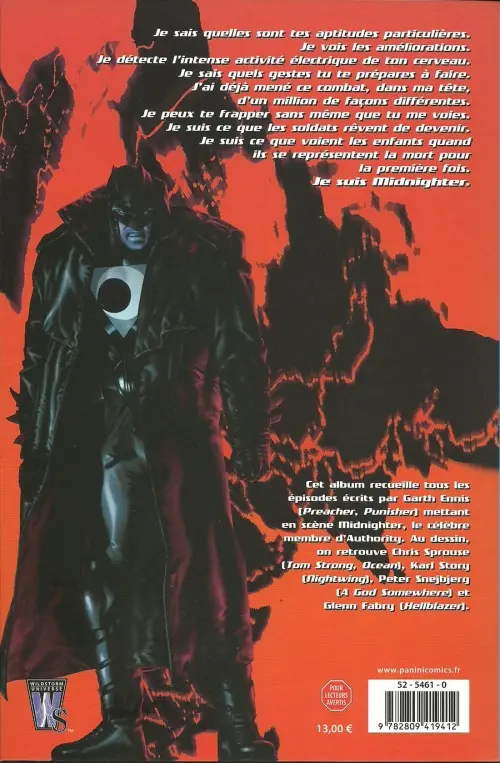 Verso de l'album Midnighter Tome 1 Machine à tuer