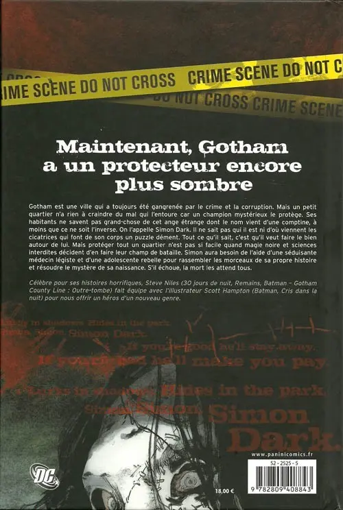 Verso de l'album Simon Dark Tome 2 Cendres