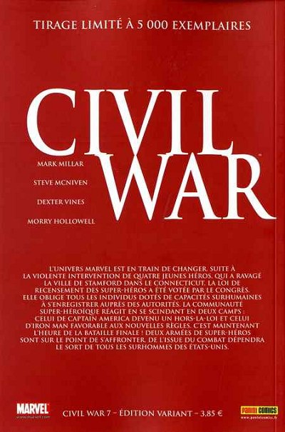 Verso de l'album Civil War Tome 7