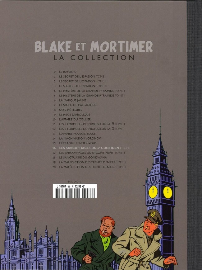 Verso de l'album Blake et Mortimer La Collection Tome 16 Les Sarcophages du 6e continent - Tome I - La Menace universelle