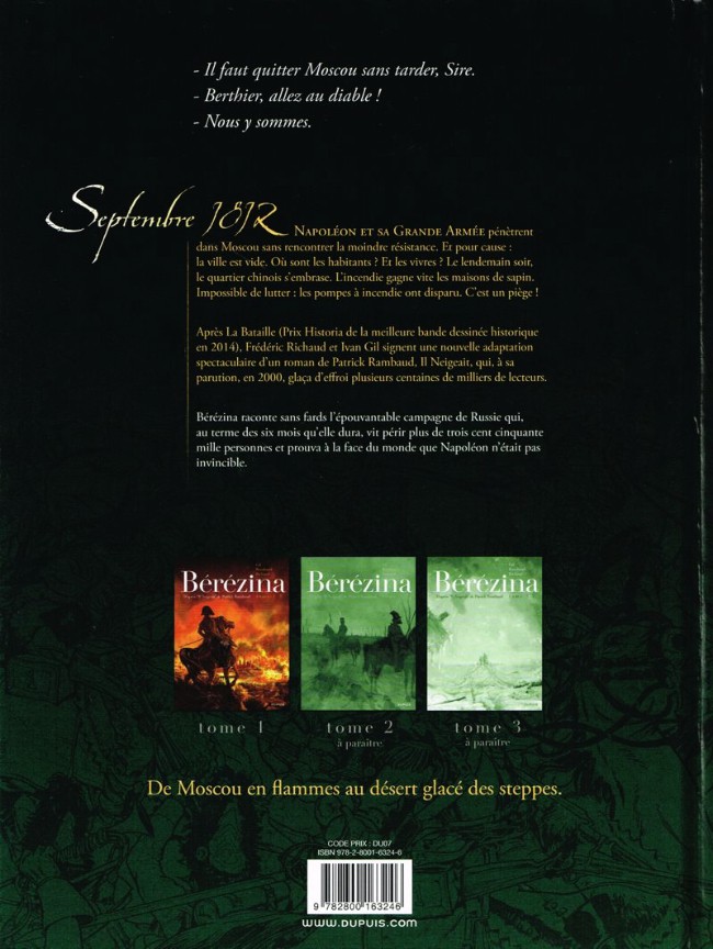 Verso de l'album Bérézina Tome 1 L'incendie