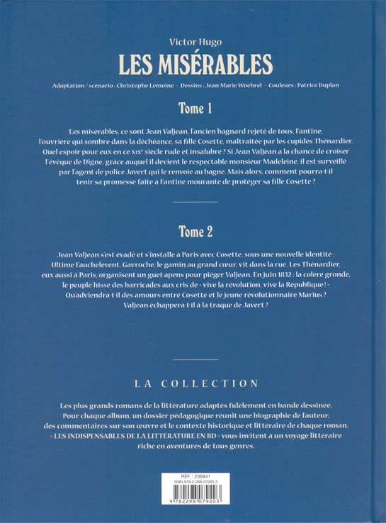 Verso de l'album Les Indispensables de la Littérature en BD Les Misérables - Tomes 1 et 2