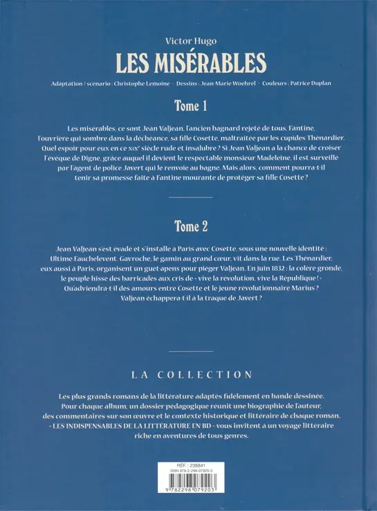 Verso de l'album Les Indispensables de la Littérature en BD Les Misérables - Tomes 1 et 2