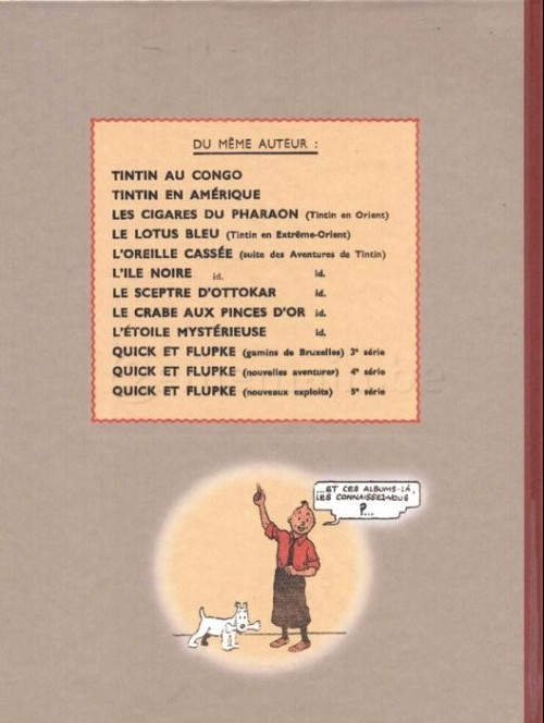Verso de l'album Tintin Tintin reporter au pays de l'or noir
