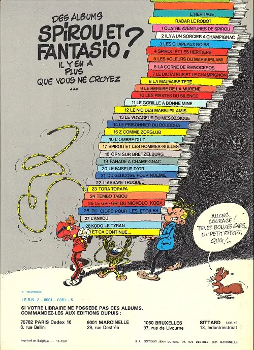 Verso de l'album Spirou et Fantasio Tome 24 Tembo tabou