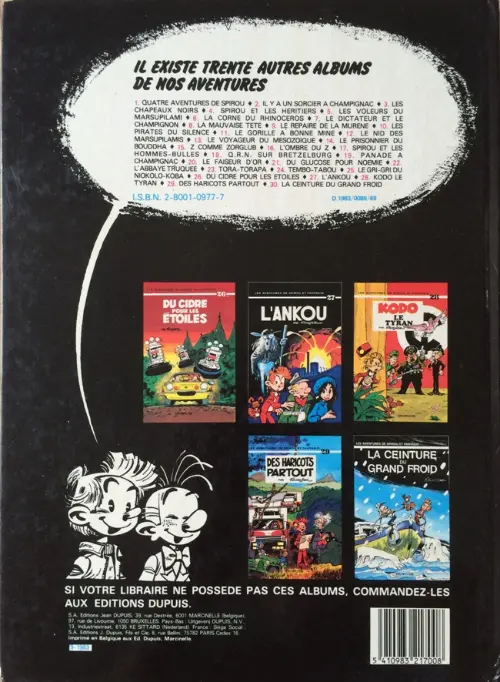 Verso de l'album Spirou et Fantasio Tome 30 La ceinture du grand froid