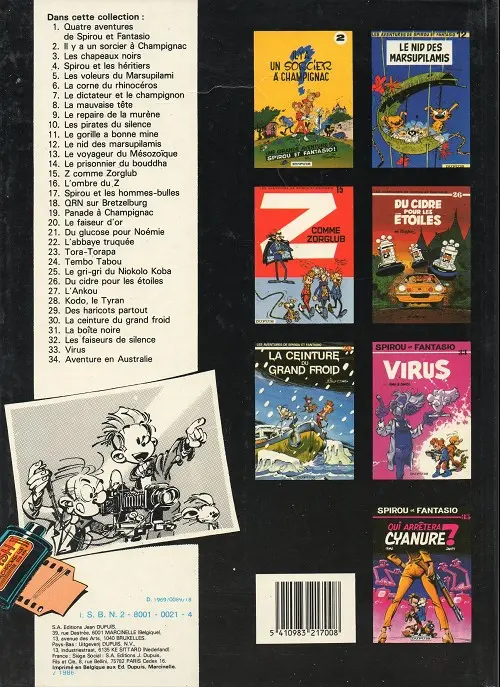 Verso de l'album Spirou et Fantasio Tome 19 Panade à champignac