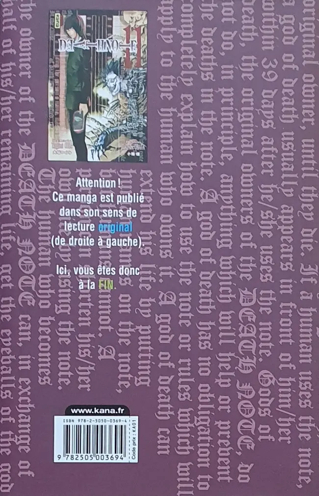Verso de l'album Death note 11