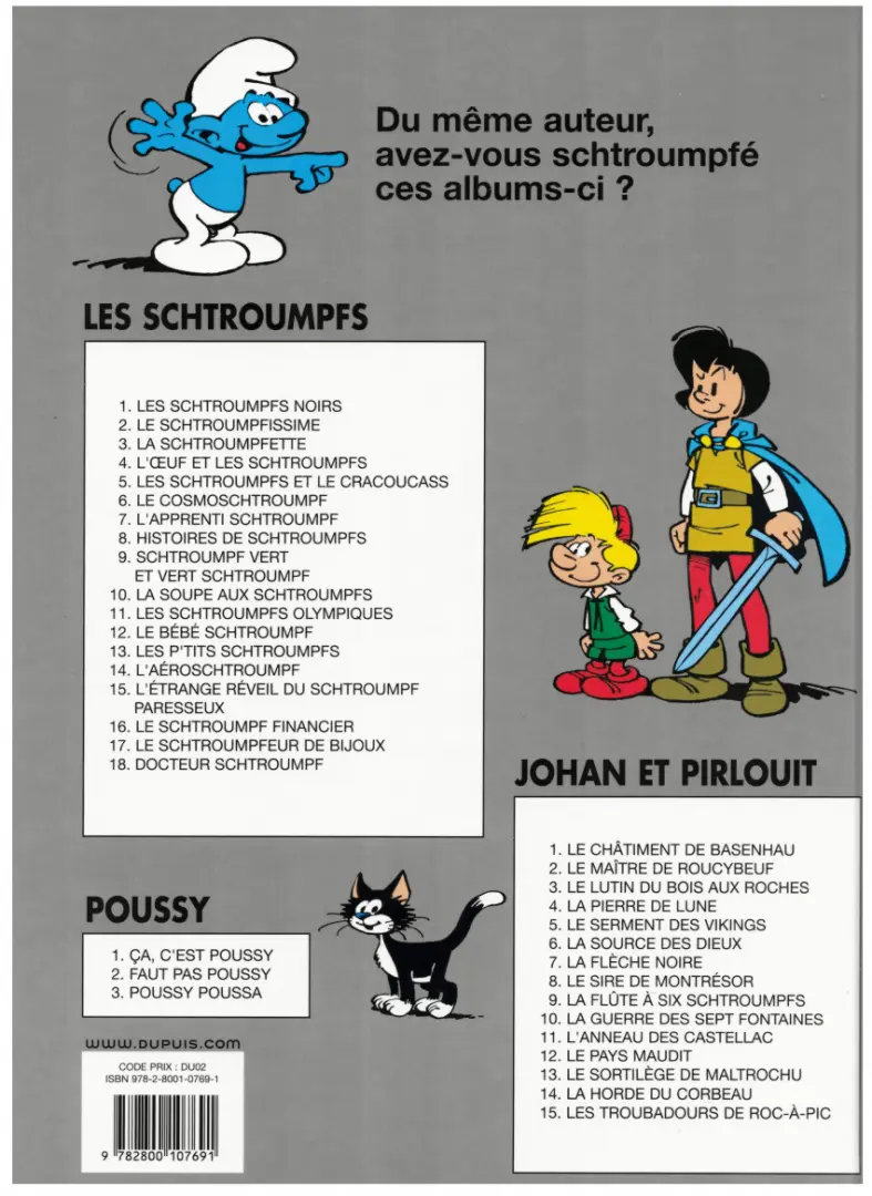 Verso de l'album Les Schtroumpfs Tome 11 Les Schtroumpfs olympiques