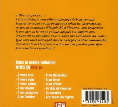 Verso de l'album Dites ça, pas ça ! À la plage pour éviter tout malentendu !