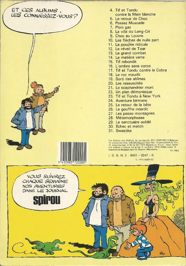 Verso de l'album Tif et Tondu Tome 17 Tif et Tondu contre le Cobra