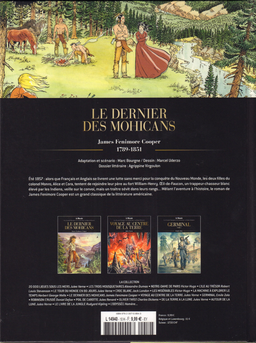 Verso de l'album Les Grands Classiques de la littérature en bande dessinée Tome 14 Le dernier des Mohicans