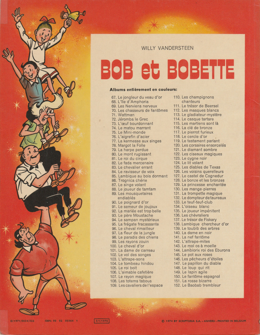 Verso de l'album Bob et Bobette Tome 116 La clé de bronze