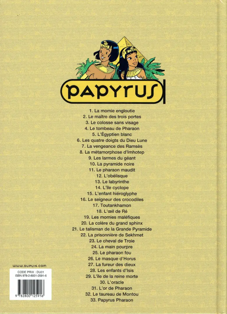Verso de l'album Papyrus Tome 21 Le talisman de la grande pyramide
