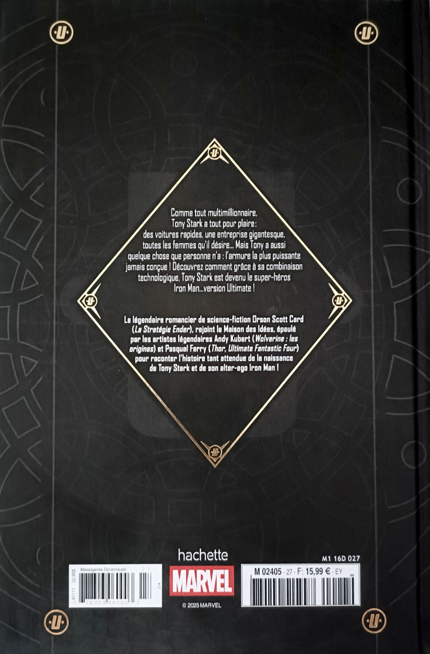 Verso de l'album Marvel Ultimate 27 Iron Man - Biographie non autorisée