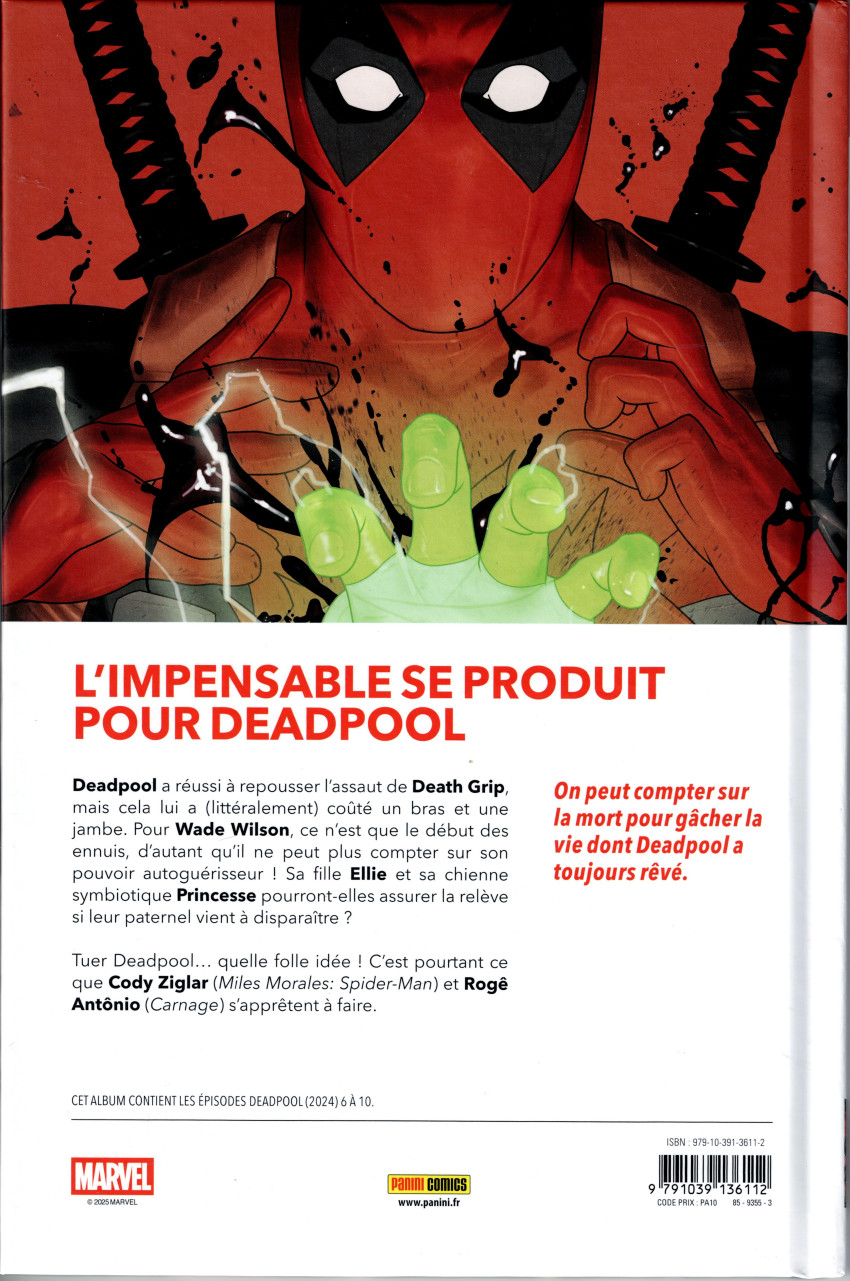 Verso de l'album Deadpool 2 La mort de Wade Wilson