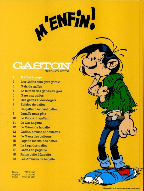 Verso de l'album Gaston Édition Collector (Télé 7 jours) Tome 1 Gaffes à gogo