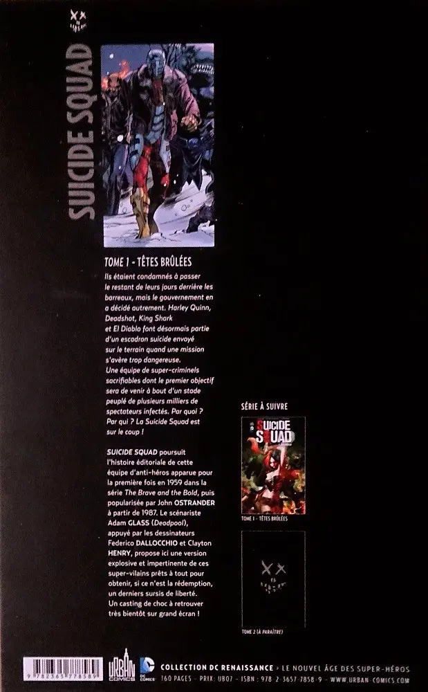 Verso de l'album Suicide Squad Tome 1 Têtes brûlées