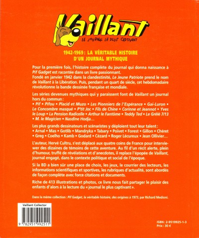Verso de l'album Vaillant 1942-1969 : la véritable histoire d'un journal mythique