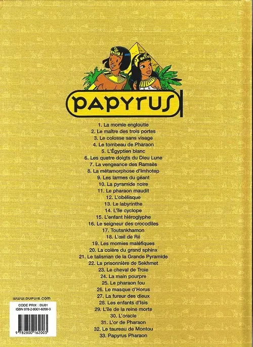Verso de l'album Papyrus Tome 33 Papyrus Pharaon