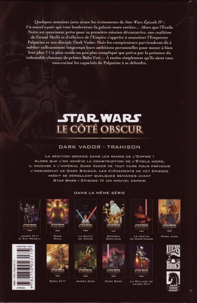 Verso de l'album Star Wars - Le côté obscur Tome 11 Dark Vador - Trahison