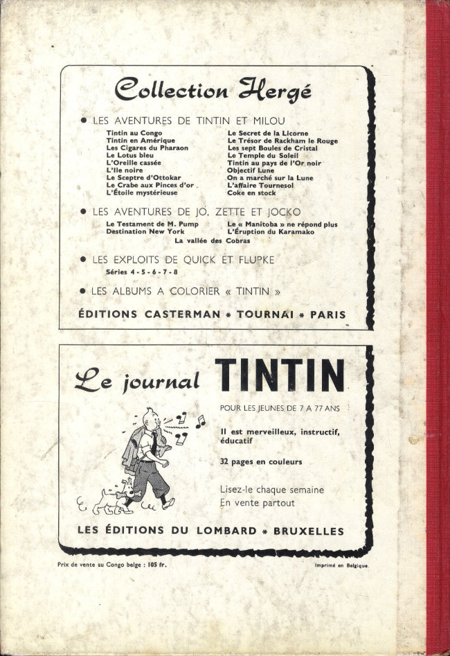 Verso de l'album Tintin Tome 38