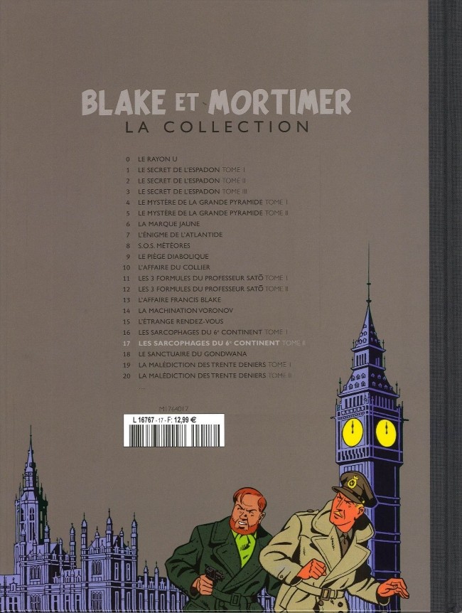 Verso de l'album Blake et Mortimer La Collection Tome 17 Les Sarcophages du 6e continent - Tome II - Le Duel des esprits
