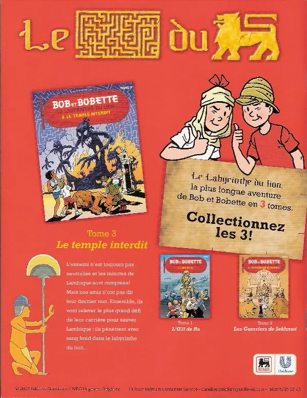 Verso de l'album Bob et Bobette (Publicitaire) Le labyrinthe du lion - Le temple interdit