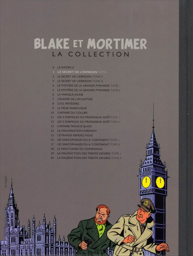 Verso de l'album Blake et Mortimer La Collection Tome 1 Le Secret de l'Espadon - Tome I - La Poursuite fantastique