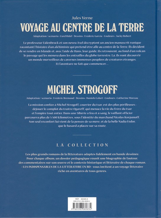 Verso de l'album Les Indispensables de la Littérature en BD Voyage au centre de la Terre / Michel Strogoff
