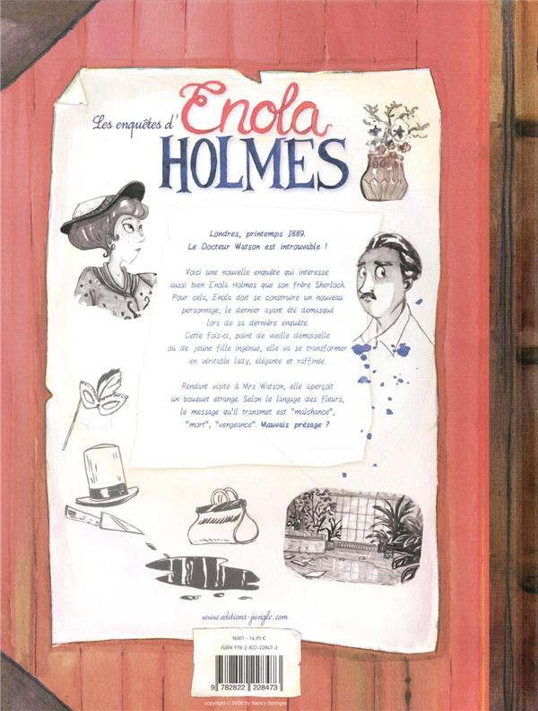 Verso de l'album Les Enquêtes d'Enola Holmes Tome 3 Le mystère des pavots blancs
