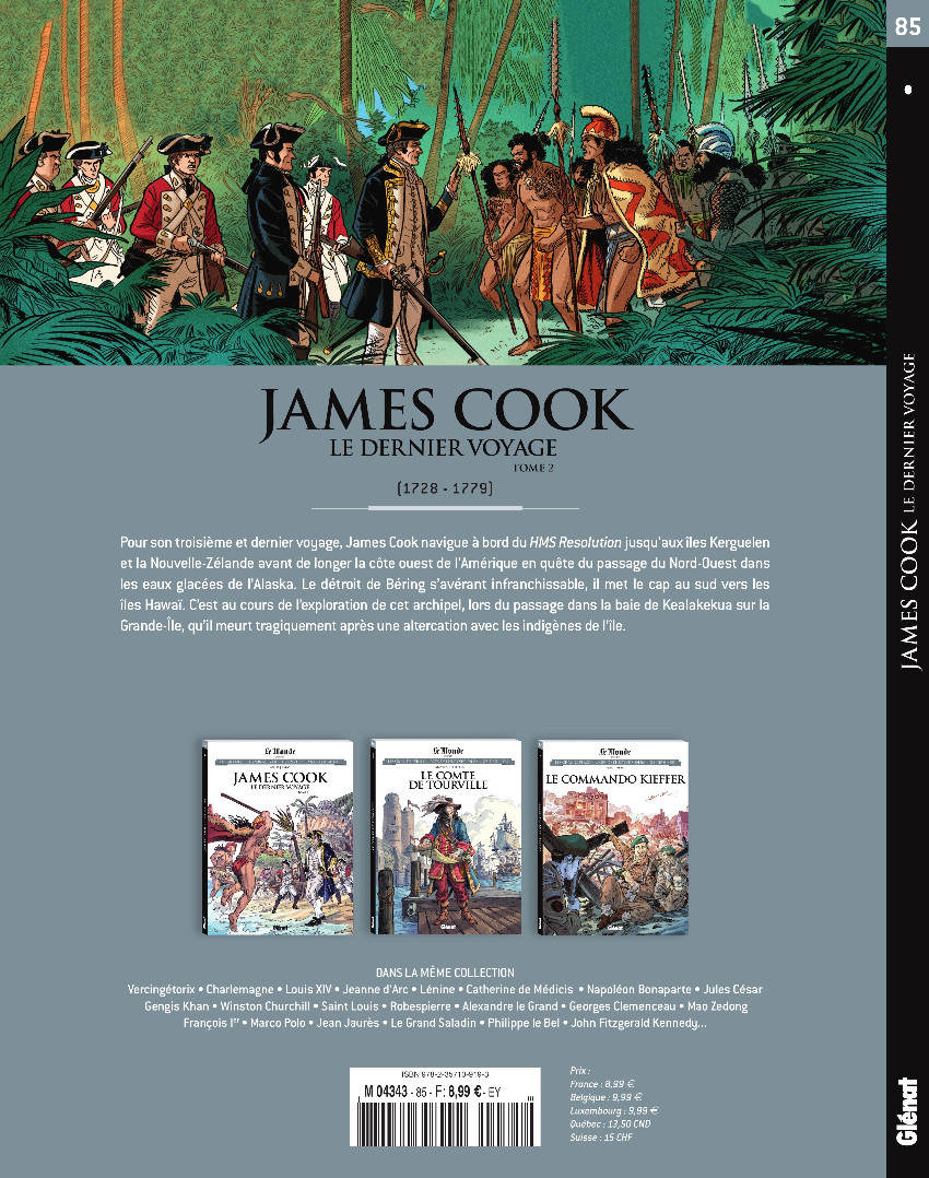 Verso de l'album Les grands personnages de l'Histoire en bandes dessinées Tome 85 James Cook : Le dernier voyage