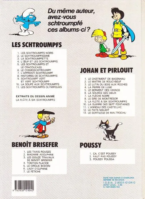 Verso de l'album Johan et Pirlouit Tome 10 La guerre des 7 fontaines