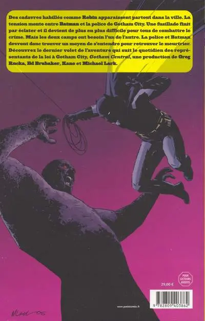Verso de l'album Gotham Central Tome 5 Extinction