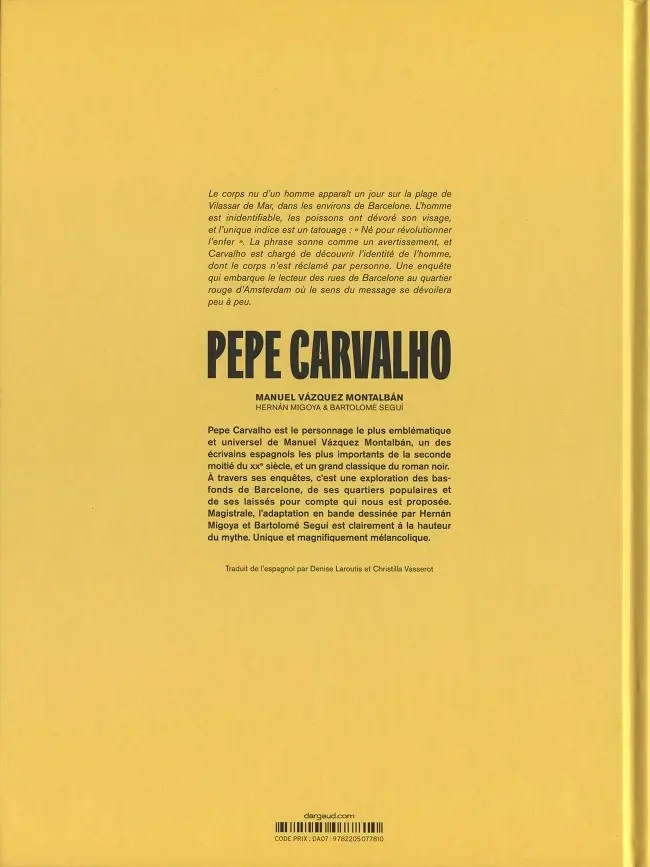 Verso de l'album Pepe Carvalho Tome 1 Tatouage