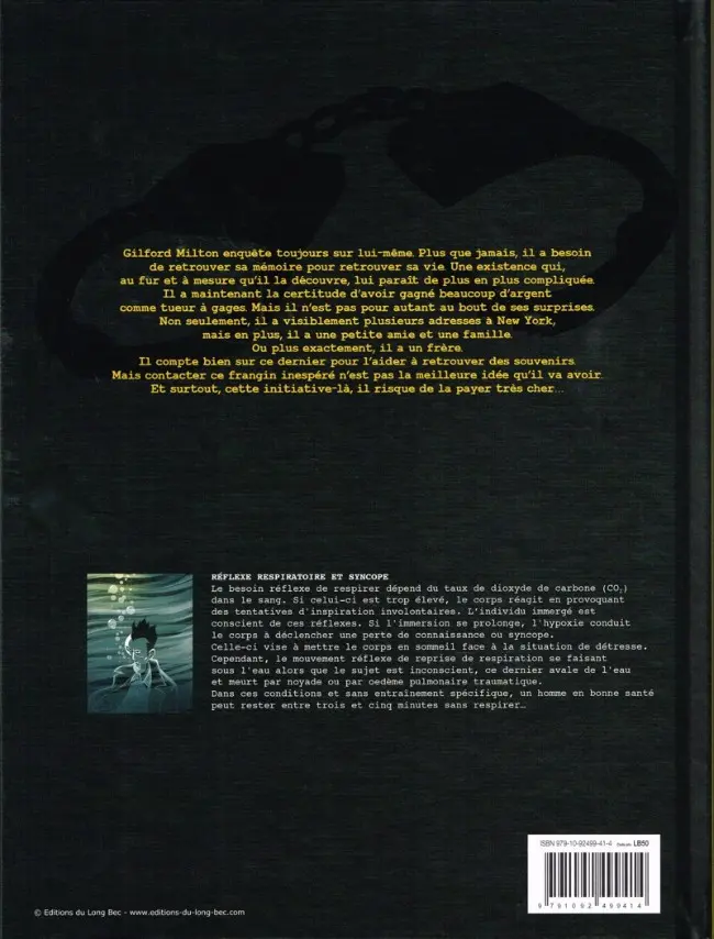 Verso de l'album Trou de mémoire Tome 2 Combien de temps un homme peut-il survivre sans respirer ?