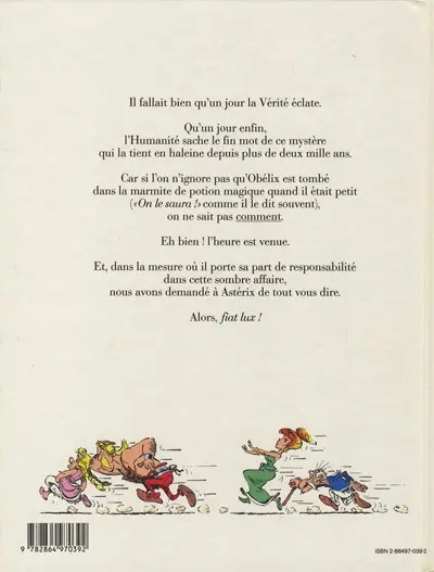 Verso de l'album Astérix Comment Obélix est tombé dans la marmite du druide quand il était petit