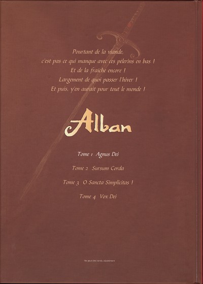 Verso de l'album Alban Tome 1 Agnus Dei
