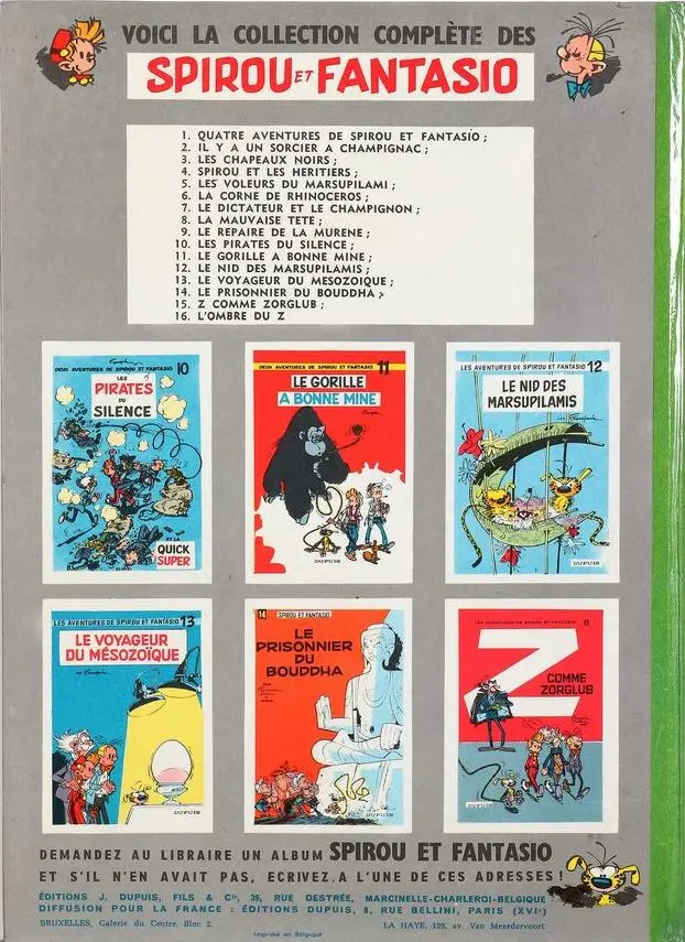 Verso de l'album Spirou et Fantasio Tome 3 Les chapeaux noirs