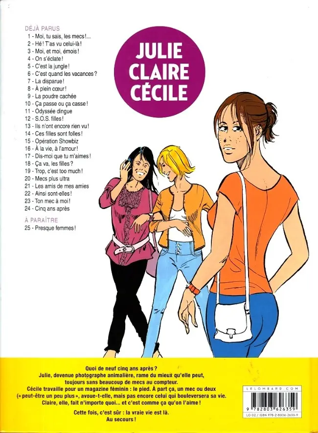 Verso de l'album Julie, Claire, Cécile Tome 24 Cinq ans après
