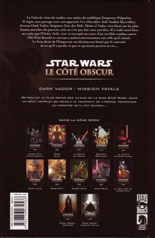 Verso de l'album Star Wars - Le côté obscur Tome 12 Dark Vador - Mission fatale