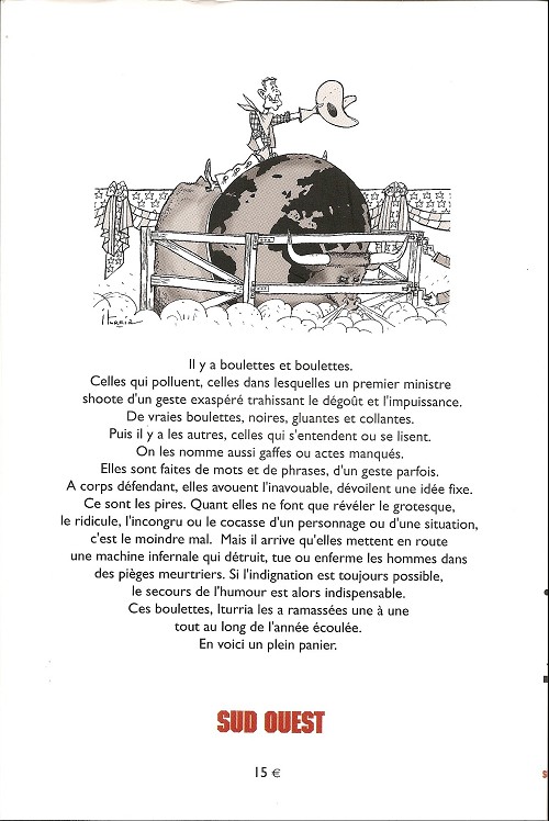 Verso de l'album Iturria - Dessins Sud-Ouest Dessins 2002-2003 - L'année des boulettes