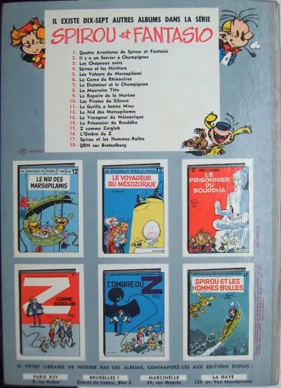 Verso de l'album Spirou et Fantasio Tome 16 L'ombre du Z