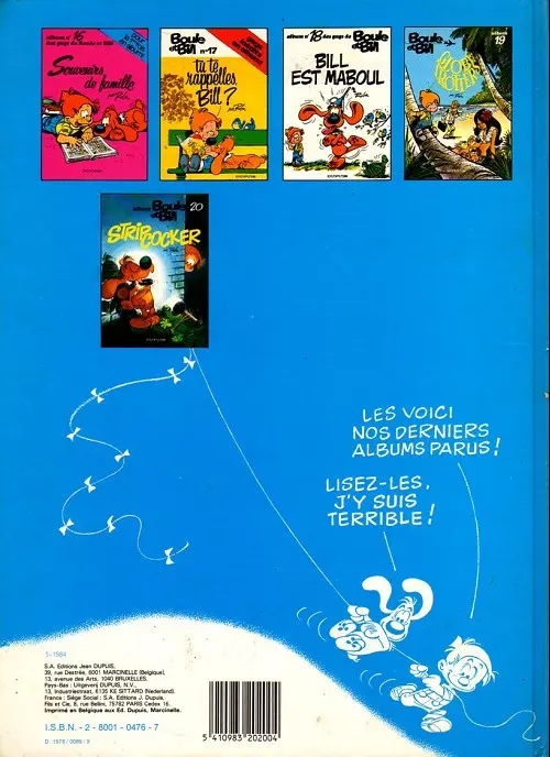 Verso de l'album Boule & Bill Tome 12 Ce coquin de cocker