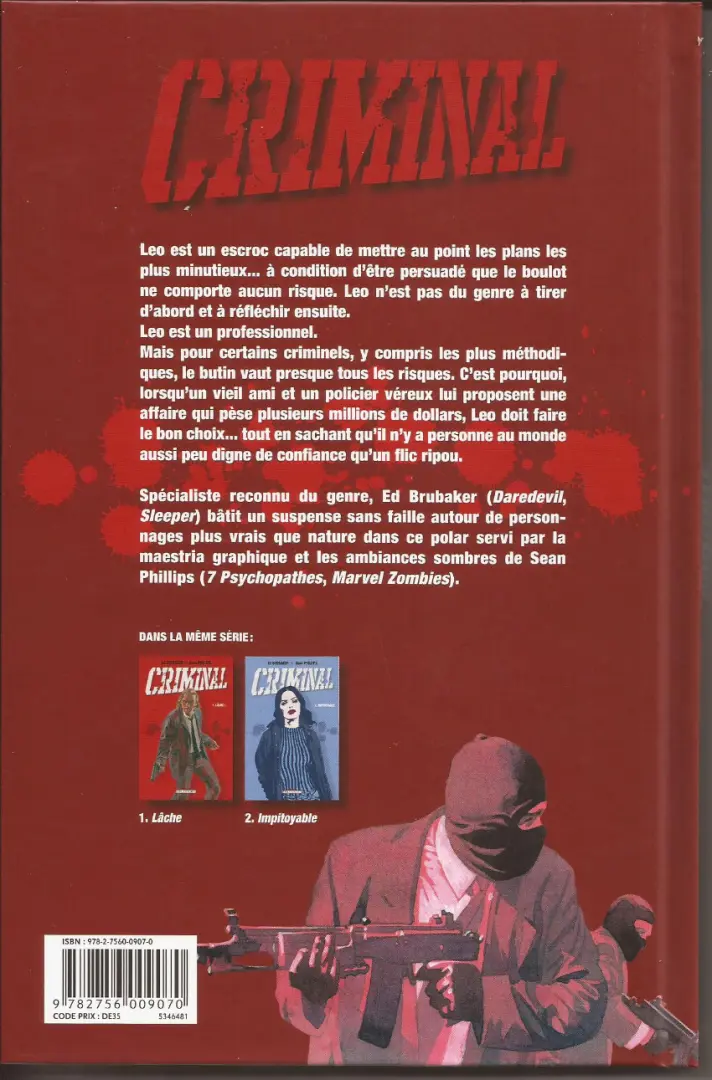 Verso de l'album Criminal Tome 1 Lâche !