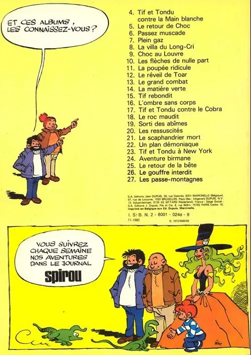 Verso de l'album Tif et Tondu Tome 18 Le roc maudit