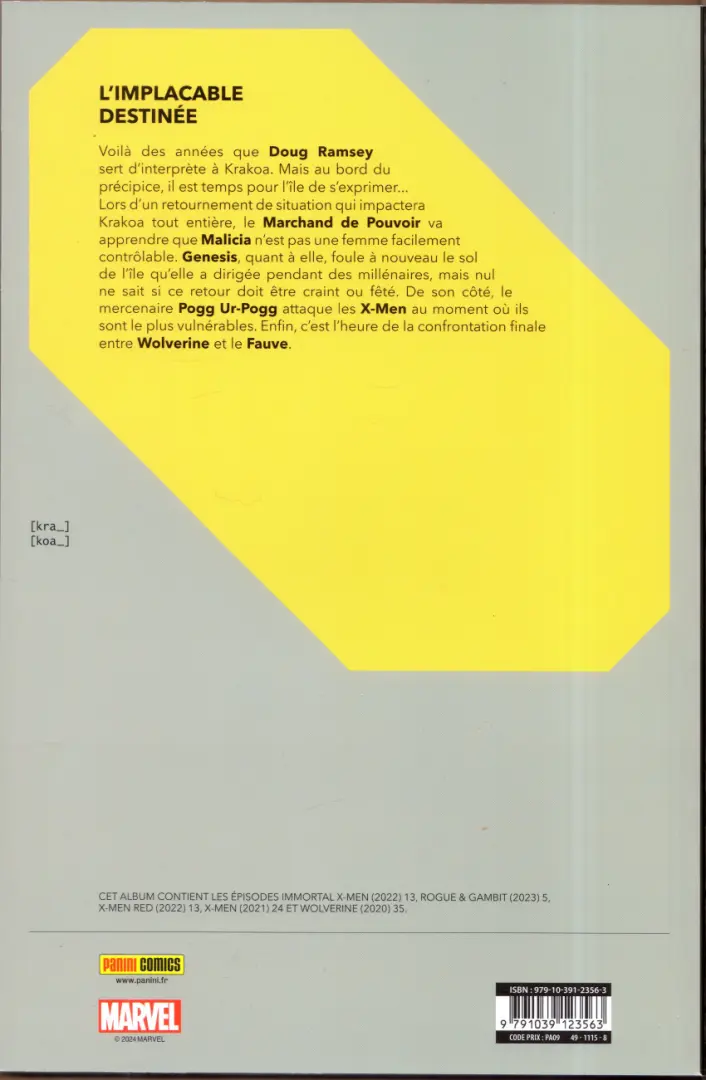 Verso de l'album Destiny of X Volume 28