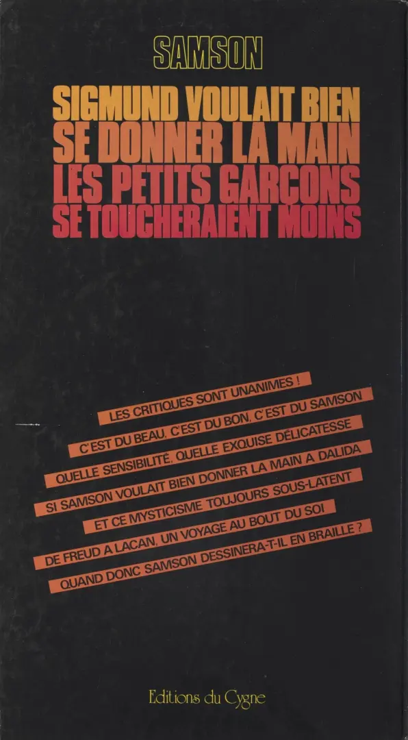 Verso de l'album Sigmund voulait bien se donner la main les petits garçons se toucheraient moins