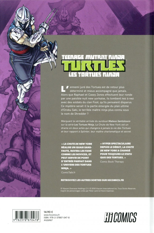 Verso de l'album Teenage Mutant Ninja Turtles - Les Tortues Ninja Tome 2 La chute de New-York 1/2